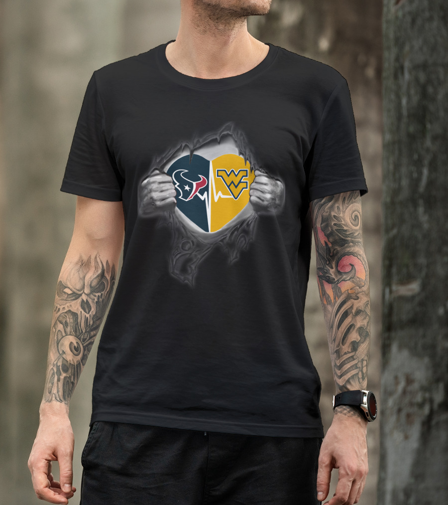 Texans Heart West Virginia Mountaineers Rip T-Shirt