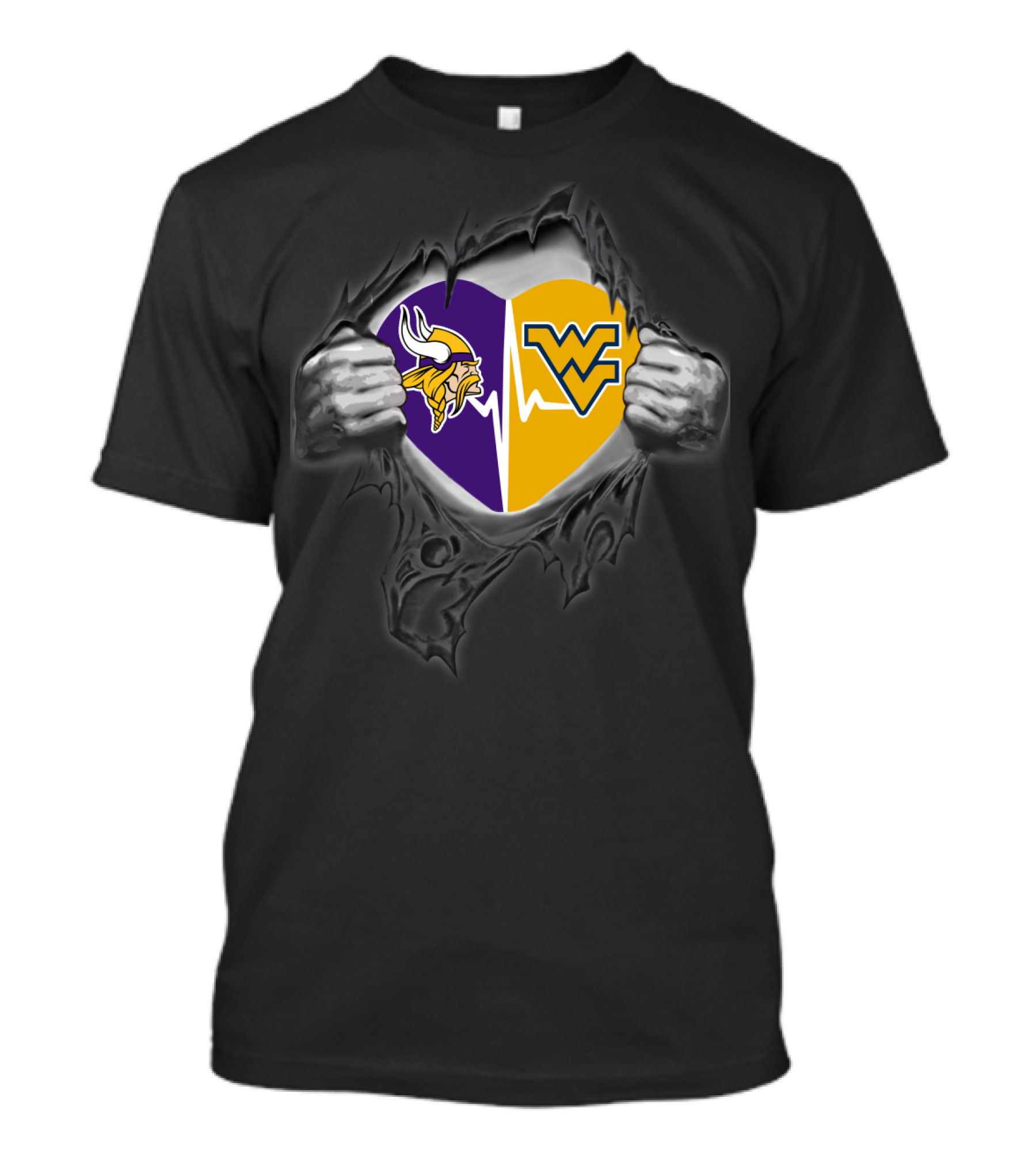 Vikings West Virginia Heartbeat Minnesota Nfl Wvu T-Shirt