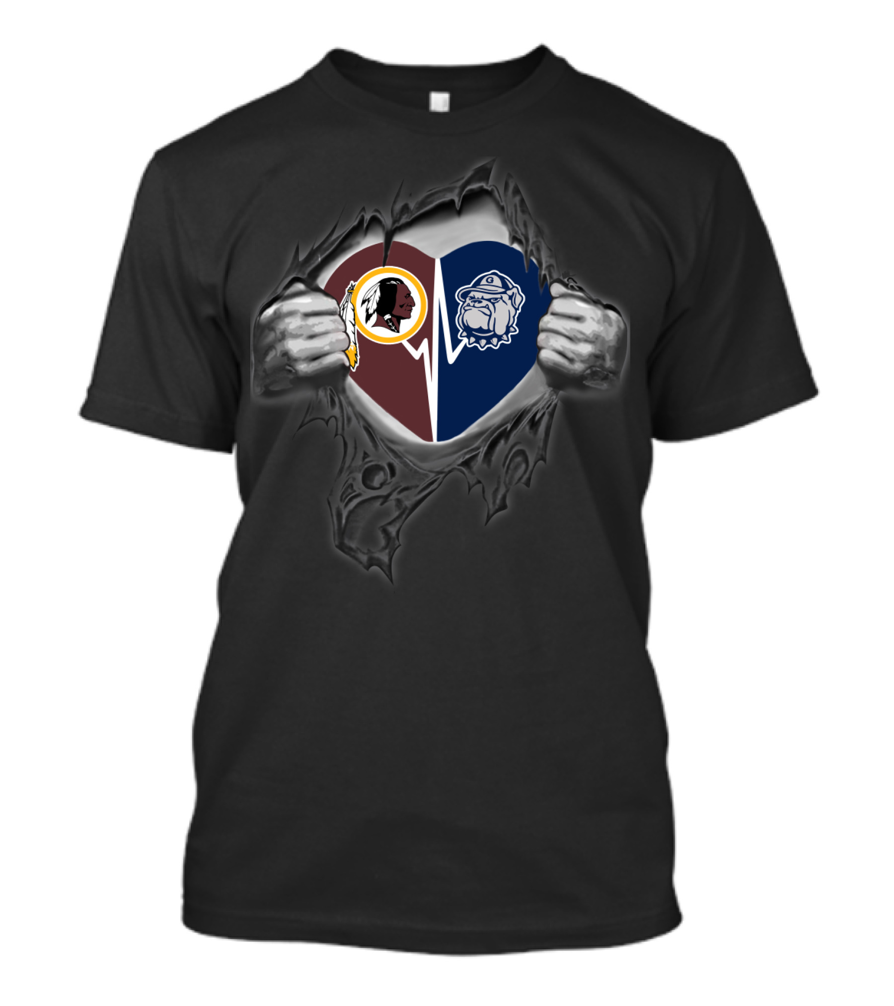 Redskins And Georgetown Hoyas Heart Symbol Display T-Shirt