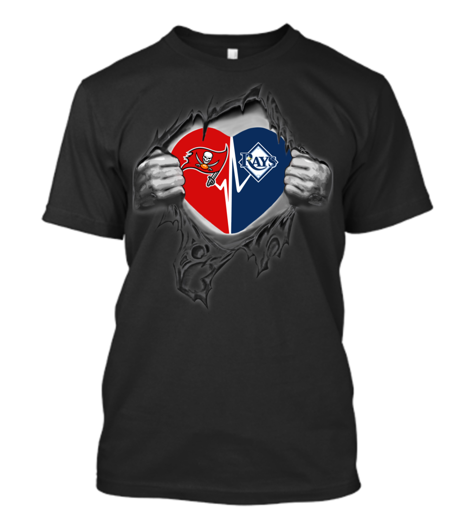Tampa Bay Buccaneers And Rays Heart Logo Fusion T-Shirt