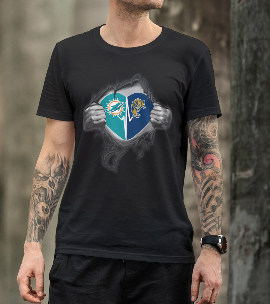 Miami Dolphins Florida International Golden Panthers Heart Tear T-Shirt