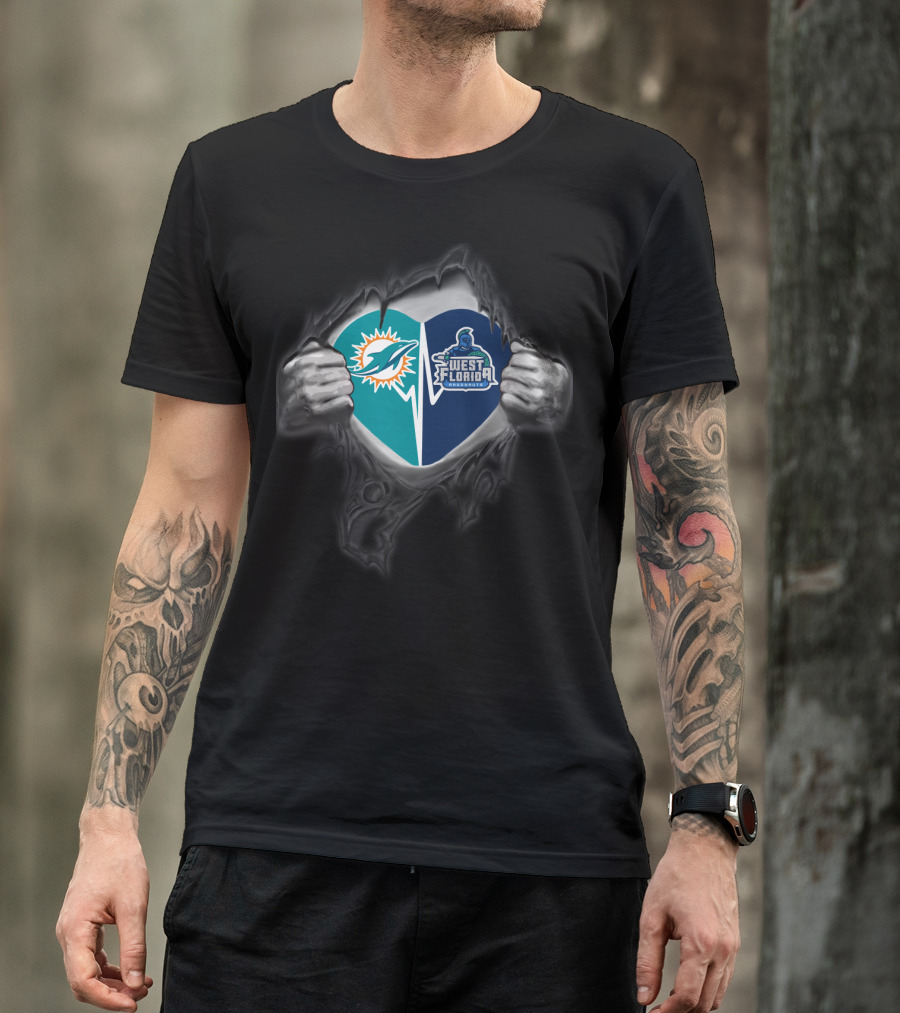 Dolphins Miami And West Florida Argonauts United Heart T-Shirt
