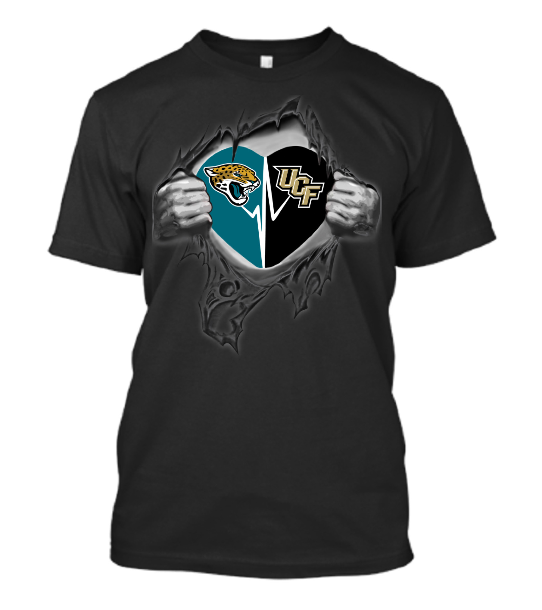 Jaguars Ucf Knights Heart Split Logo Nfl College Football Fandom T-Shirt