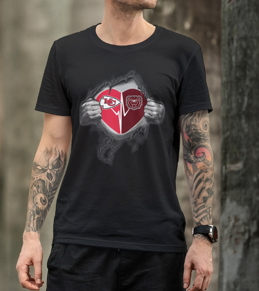 Kansas City Chiefs And Missouri State Bears Heart Logo Fusion T-Shirt