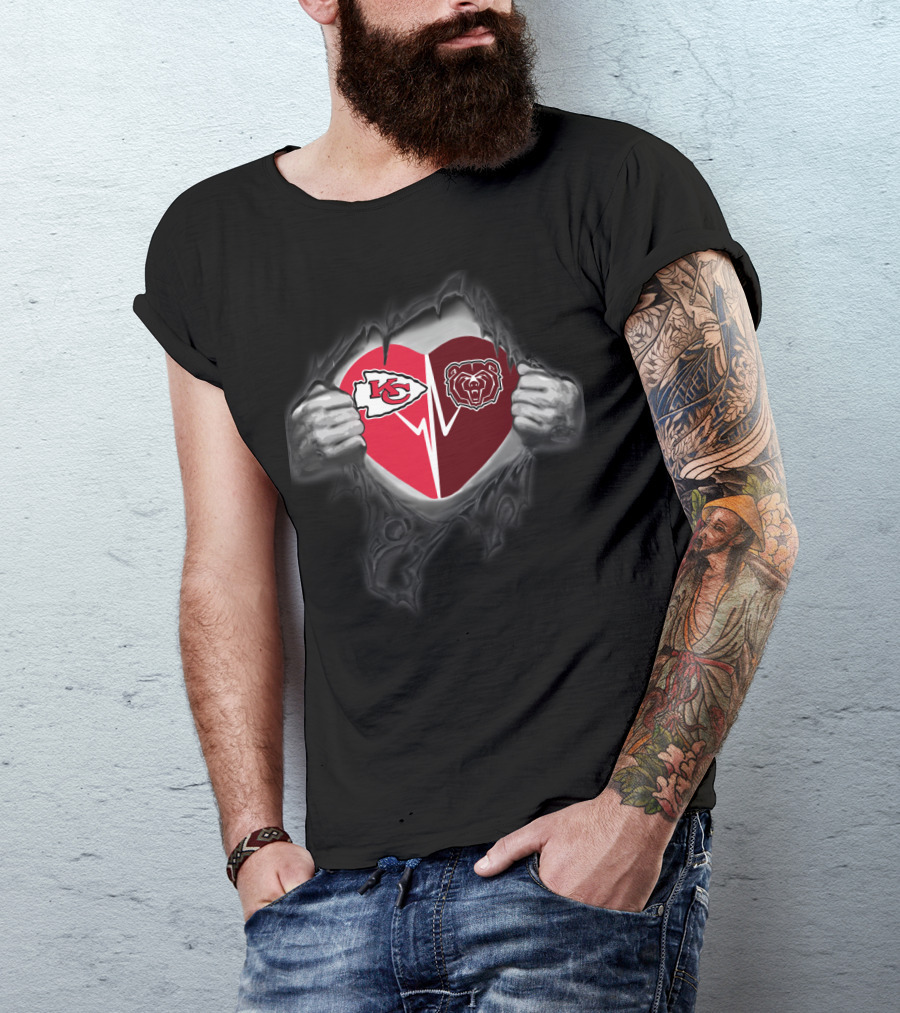 Kansas City Chiefs And Missouri State Bears Heart Logo Fusion T-Shirt