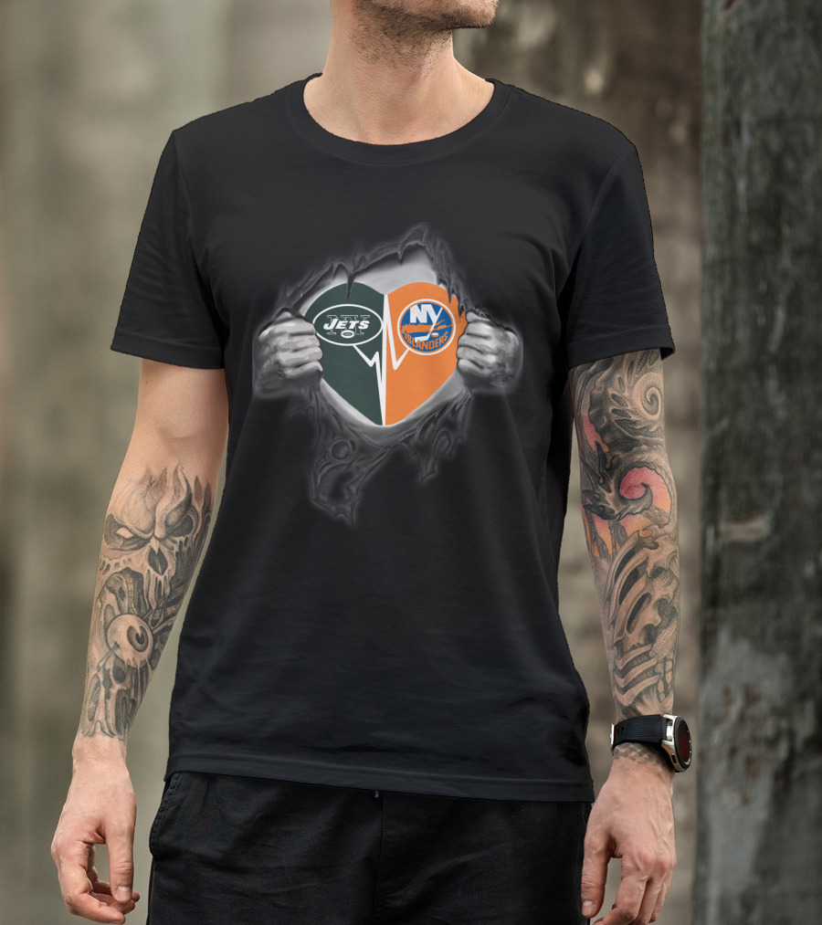 Jets Heart Ny Islanders Fan Fusion T-Shirt