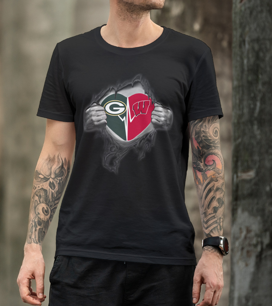 Packers Green Bay Wisconsin Badgers Heart T-Shirt