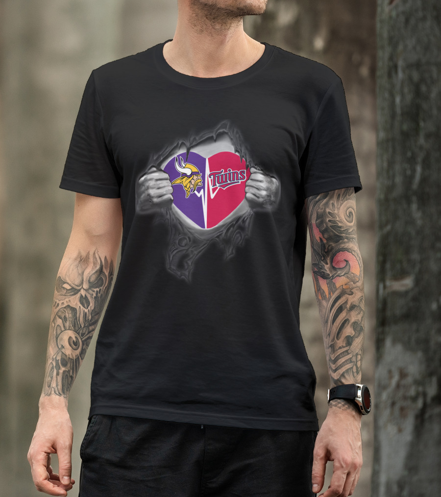Minnesota Vikings Twins Heart Logo Busting Through T-Shirt