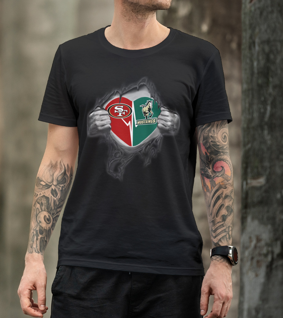 49ers Sf Cal Poly Mustangs Heart Logo Fusion T-Shirt