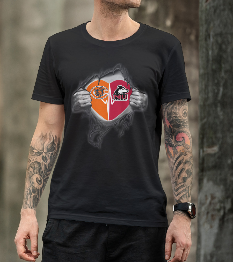 Chicago Bears Northern Illinois Huskies Heart Fan Unity T-Shirt