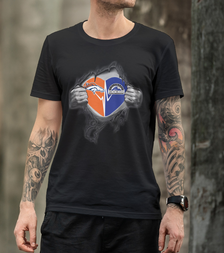 Broncos Heart With Colorado Rockies Logo Mountain T-Shirt