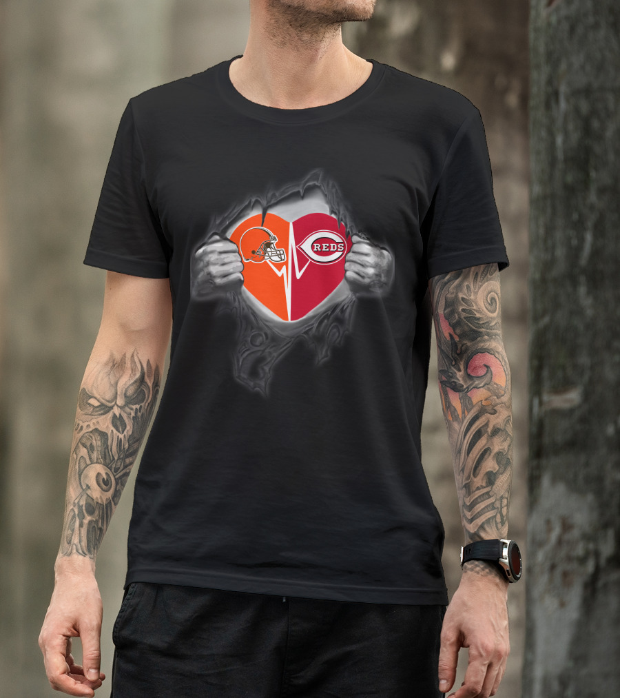 Browns Reds Heart Logo Tear T-Shirt