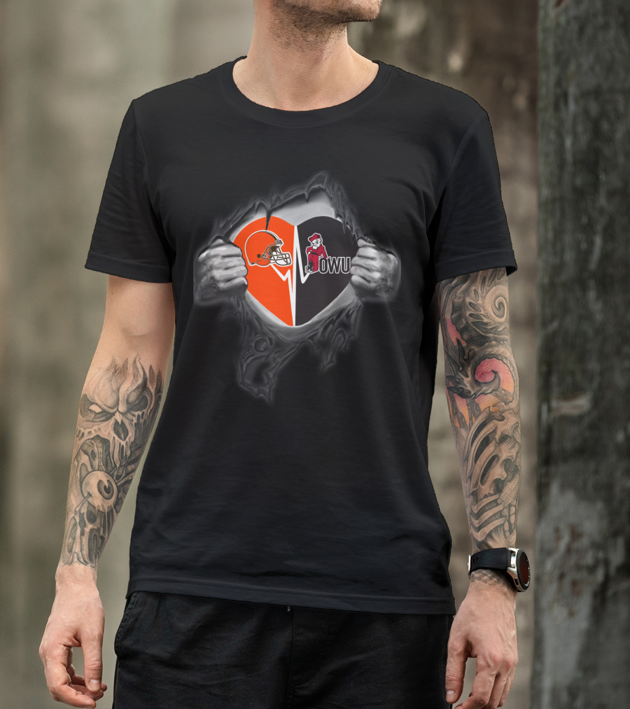 Cleveland Browns Ohio Wesleyan Battling Bishops Owu Football Heart T-Shirt