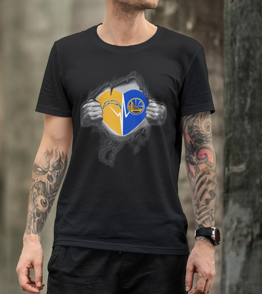 Chargers Golden State Warriors Heart Logo Fusion T-Shirt