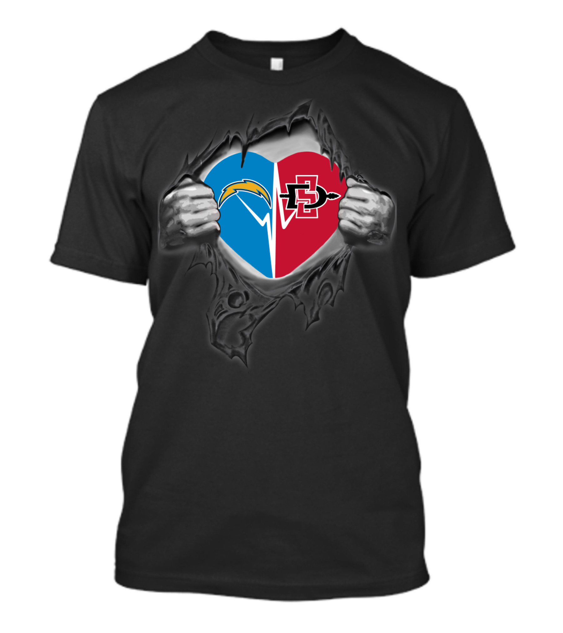 Chargers San Diego State Aztecs Heartbeat Logo Fusion T-Shirt