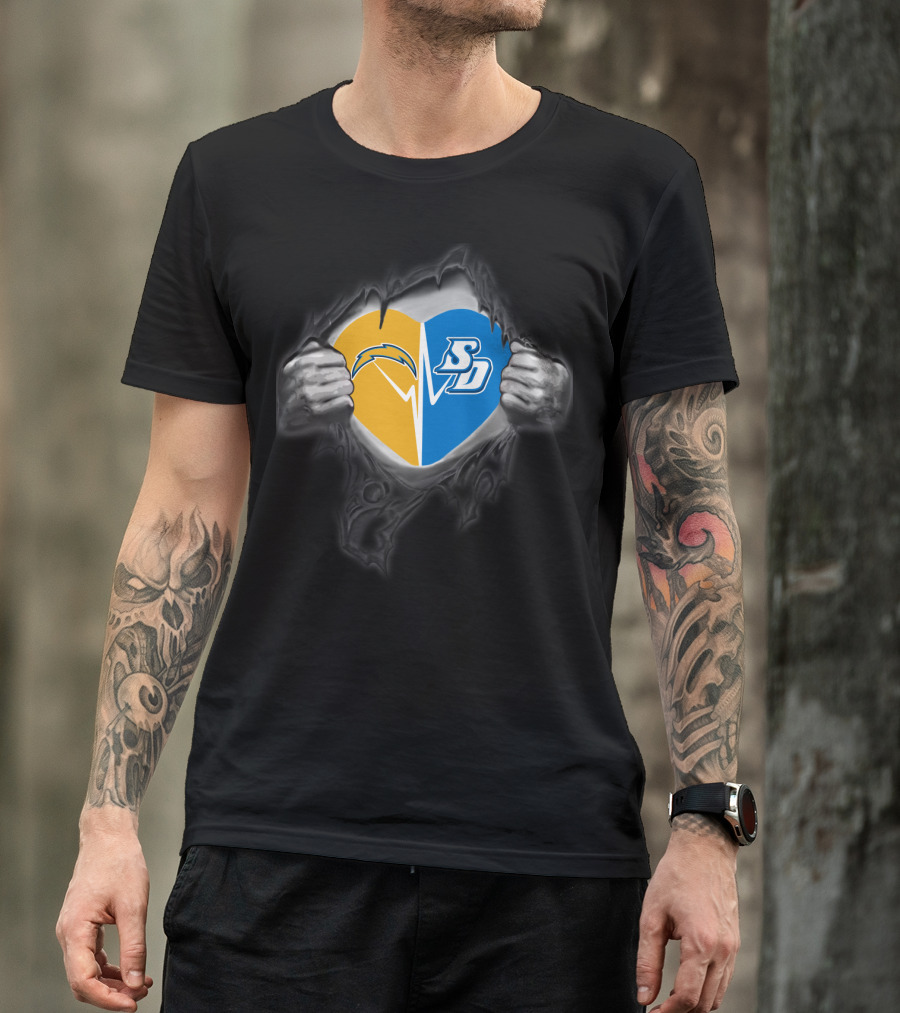 Chargers San Diego Toreros Heart Logo Rip T-Shirt