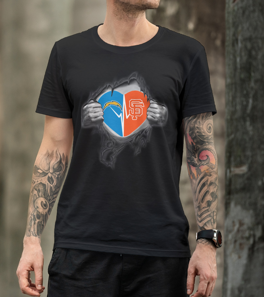 Chargers San Francisco Giants Heart Logo Fusion T-Shirt
