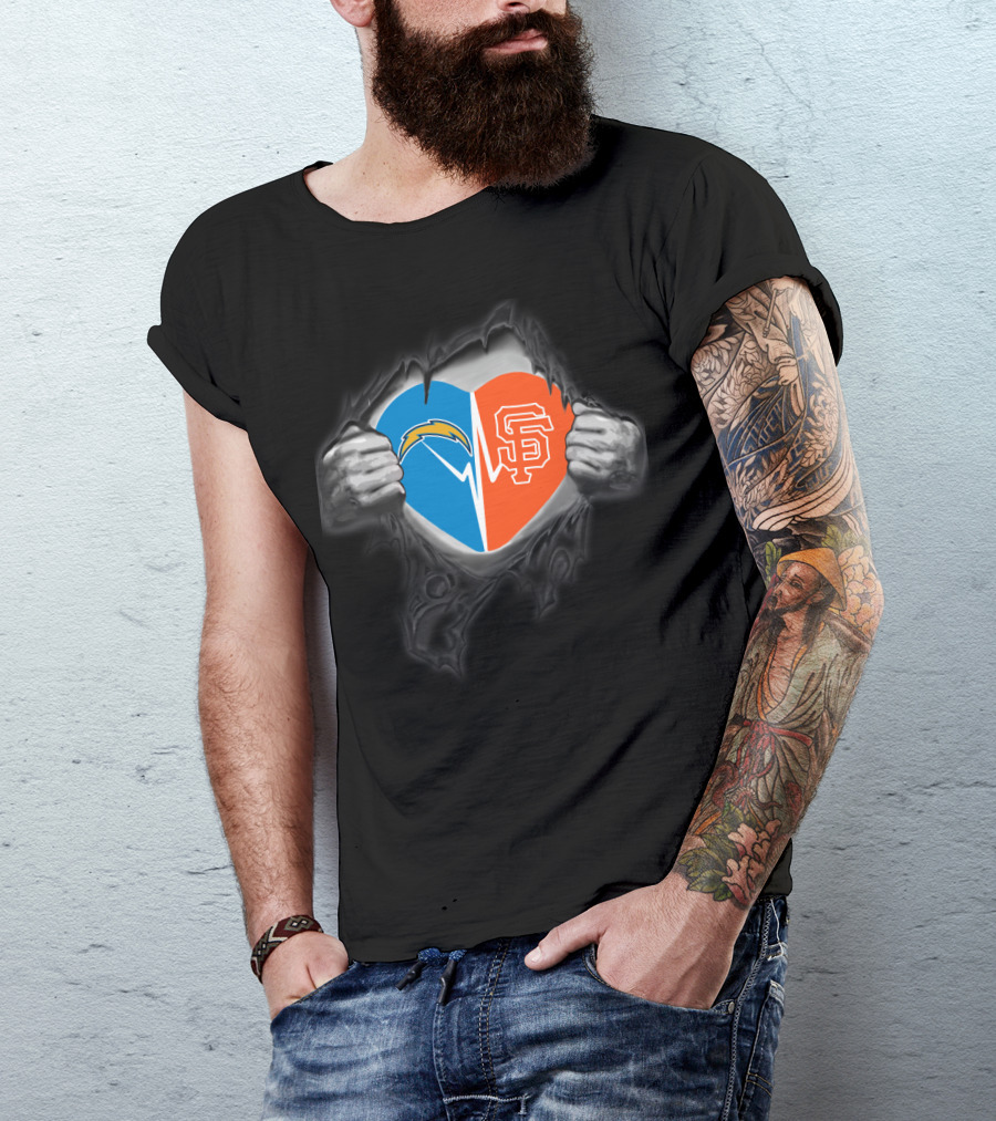 Chargers San Francisco Giants Heart Logo Fusion T-Shirt
