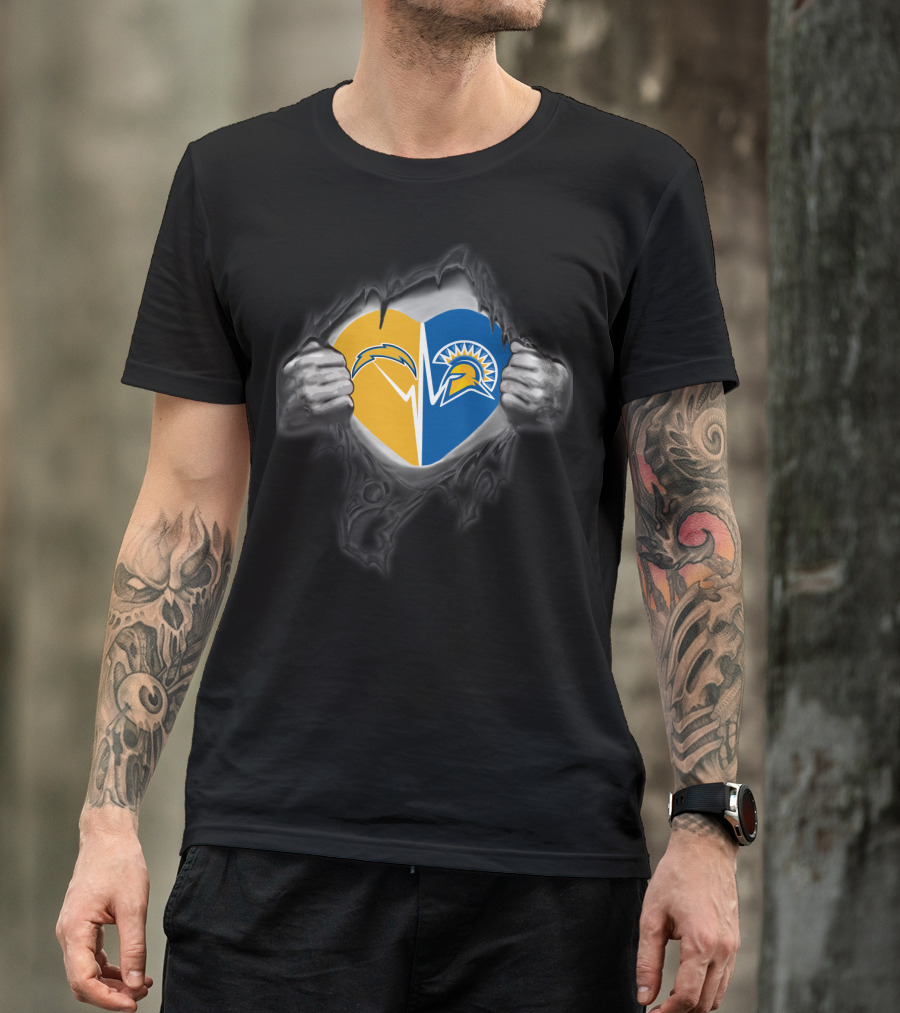 Chargers San Jose State Spartans Heart Rip T-Shirt