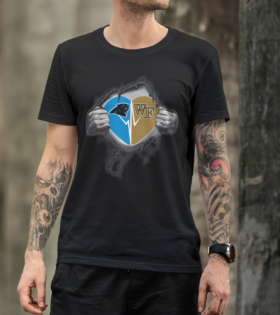Carolina Panthers Wake Forest Heart Logo Tear T-Shirt