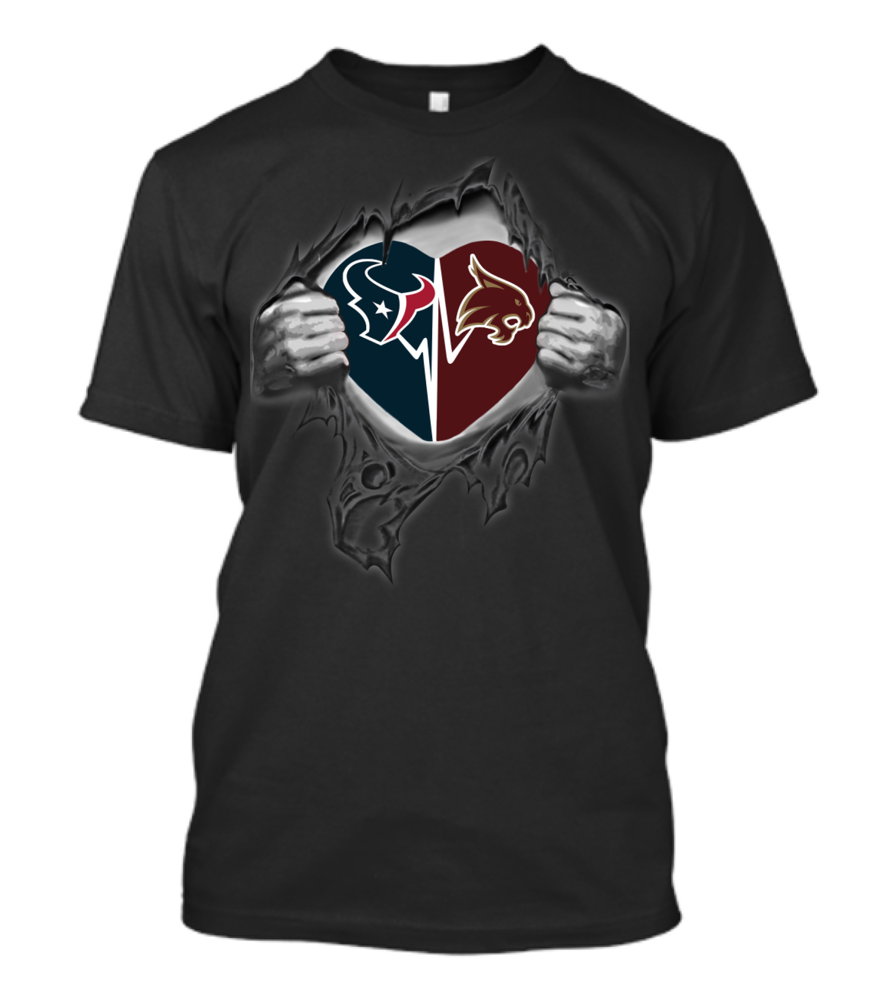 Texans Heart Revealing Texas State Bobcats Split T-Shirt