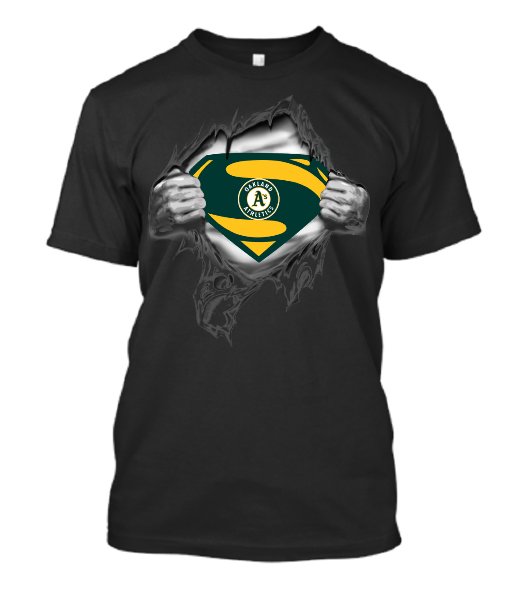 Oakland Athletics Superhero Emblem Teal And Yellow T-Shirt