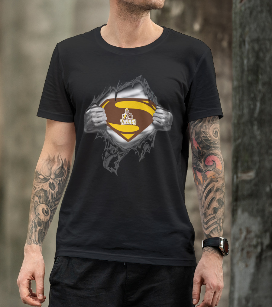Valpo Crusaders Superhero Emblem With Ripped Effect T-Shirt