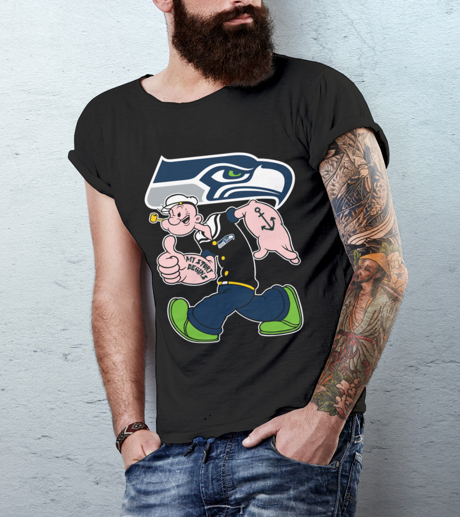 Seattle Seahawks Popeye Anchor Cartoon T-Shirt