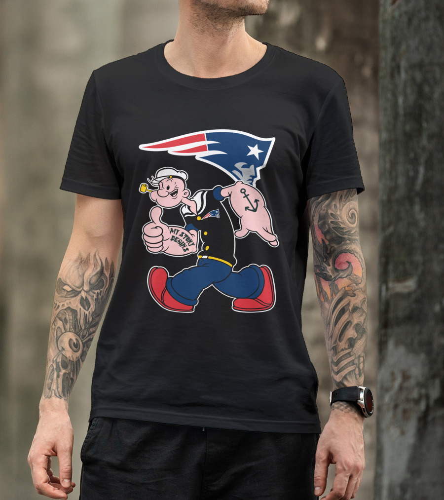New England Patriots My Story Begins Popeye Navy Sailor Iconic Cartoon Football T-Shirt