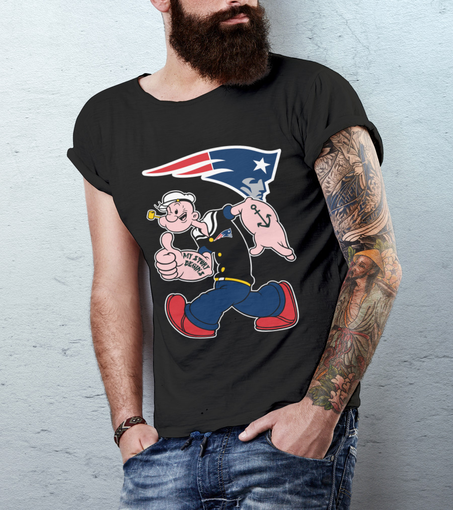New England Patriots My Story Begins Popeye Navy Sailor Iconic Cartoon Football T-Shirt