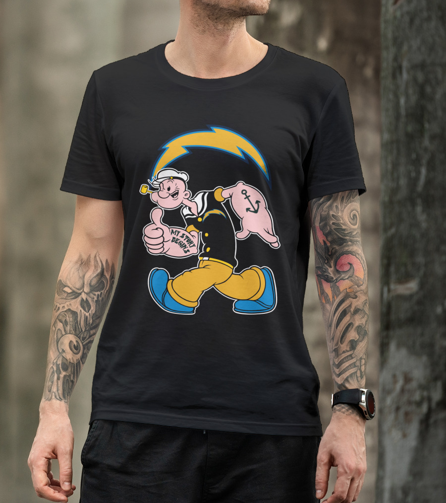 My Story Begins Los Angeles Chargers Popeye Navy Anchor T-Shirt
