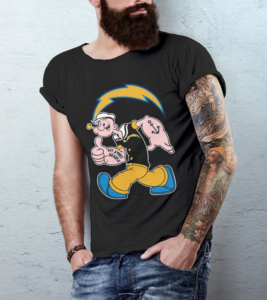 My Story Begins Los Angeles Chargers Popeye Navy Anchor T-Shirt
