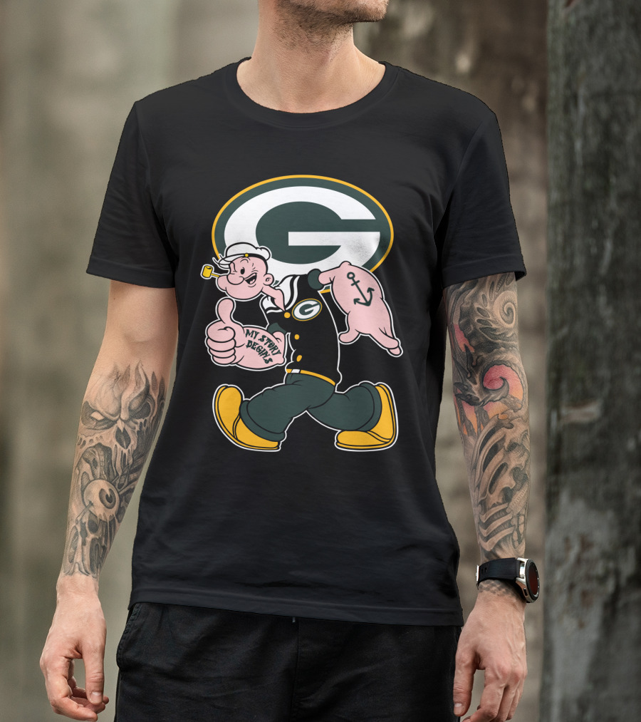Popeye My Story Begins Green Bay Packers G Logo Anchor Tattoo T-Shirt