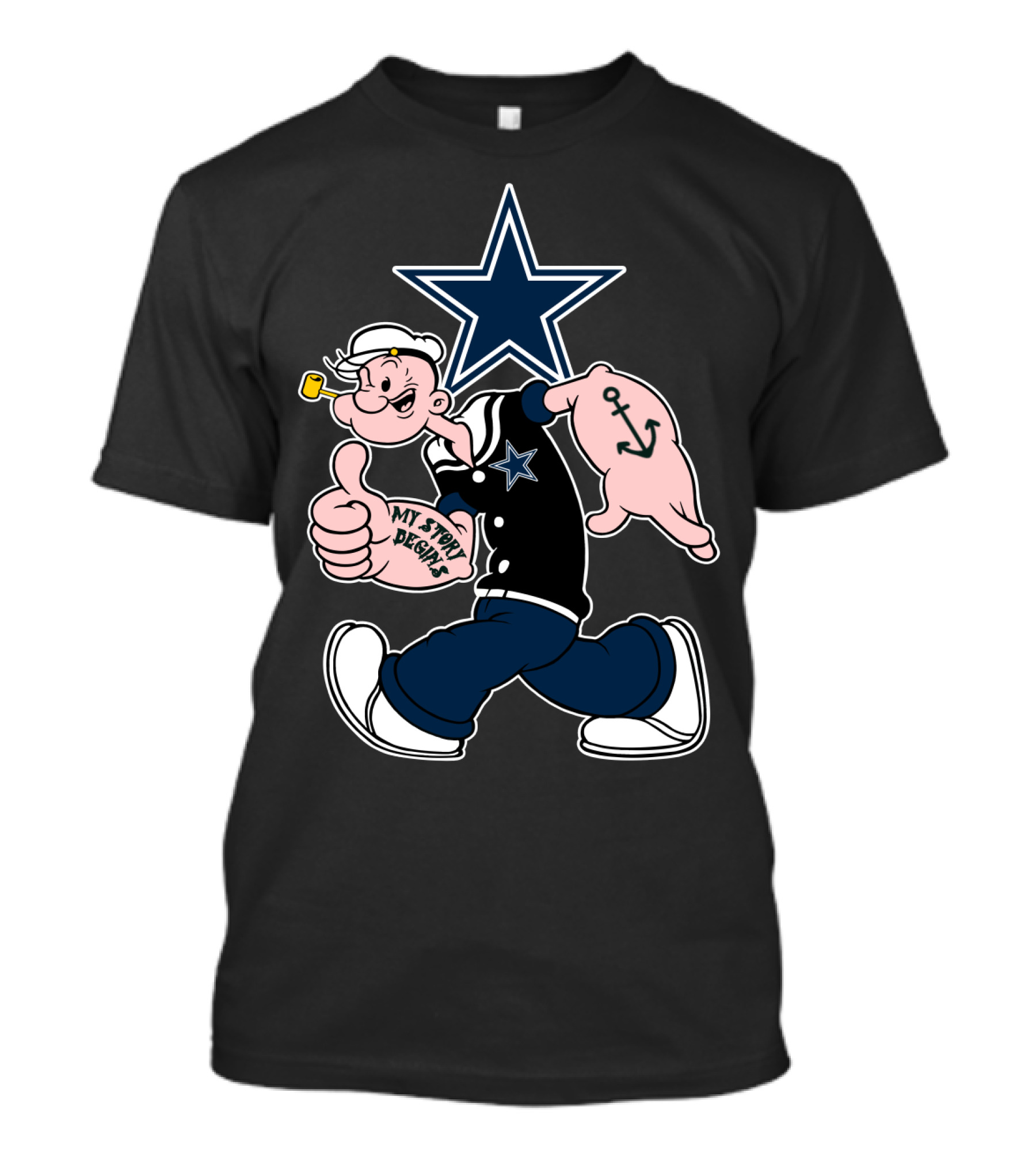 Dallas Cowboys Navy Star Popeye My Story Designs T-Shirt