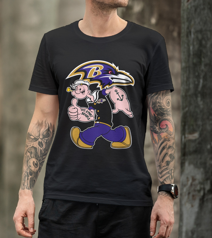 Baltimore Ravens Popeye Cartoon Character Nfl Crossover My Story Begins T-Shirt