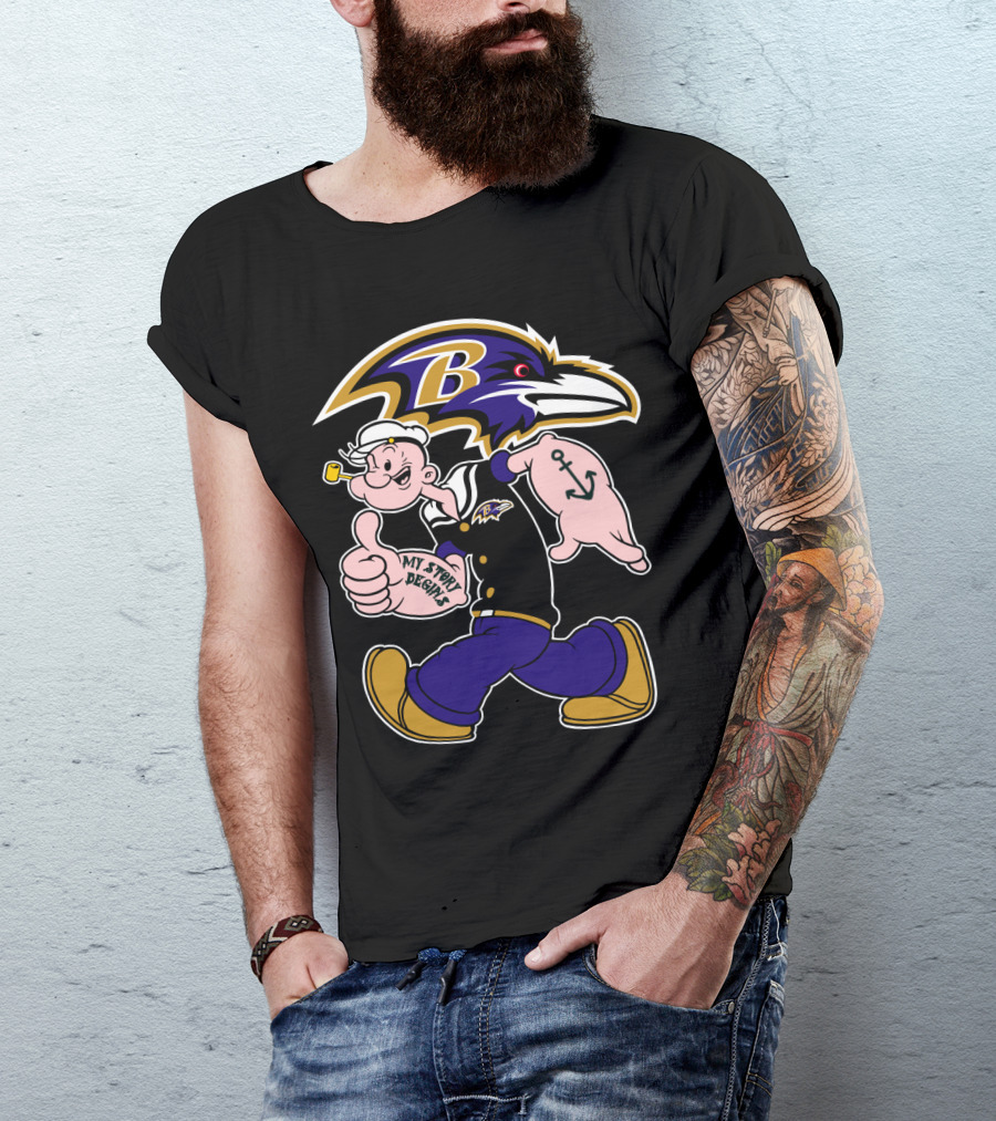 Baltimore Ravens Popeye Cartoon Character Nfl Crossover My Story Begins T-Shirt