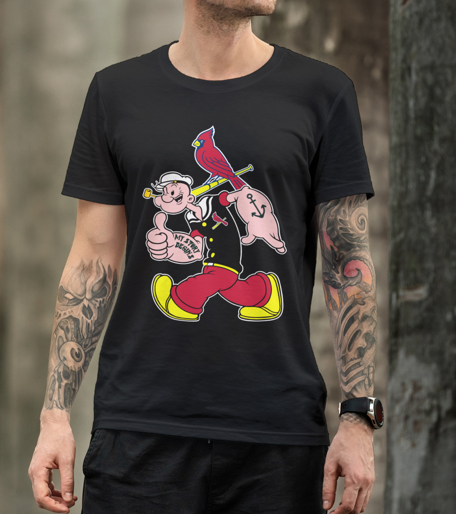 Popeye With St Louis Cardinals Redbird And Bat T-Shirt