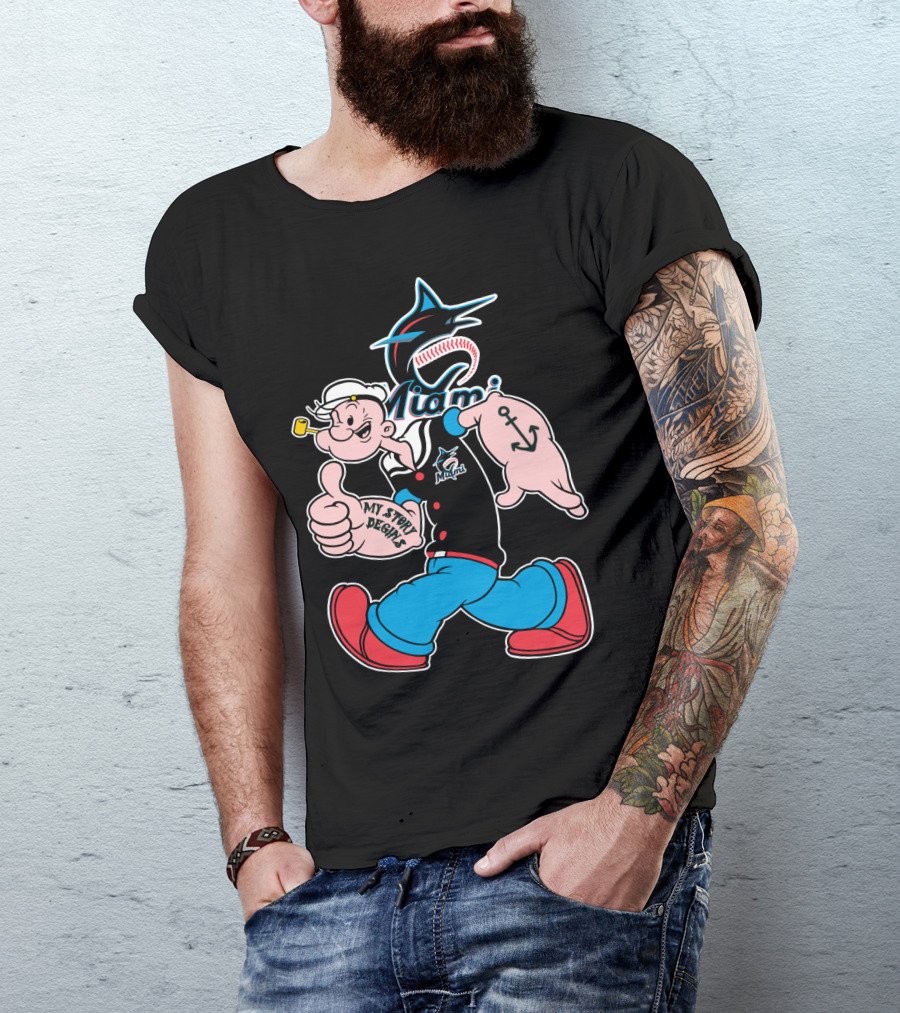 Miami Marlins Popeye Baseball Crossover Mystorydesigns T-Shirt