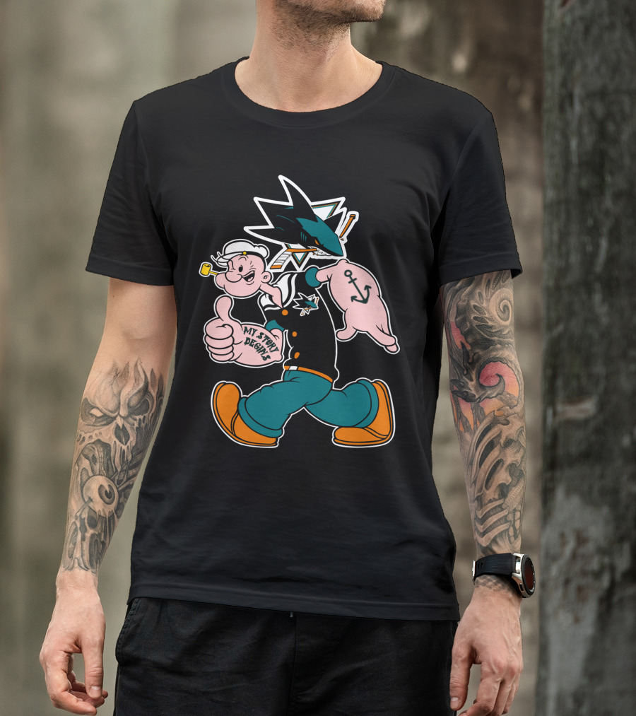 San Jose Sharks Popeye My Story Design Anchor Tattoo T-Shirt
