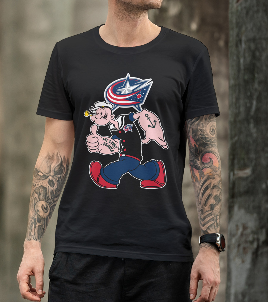 Columbus Blue Jackets Popeye Anchor 83 My Story Designs T-Shirt