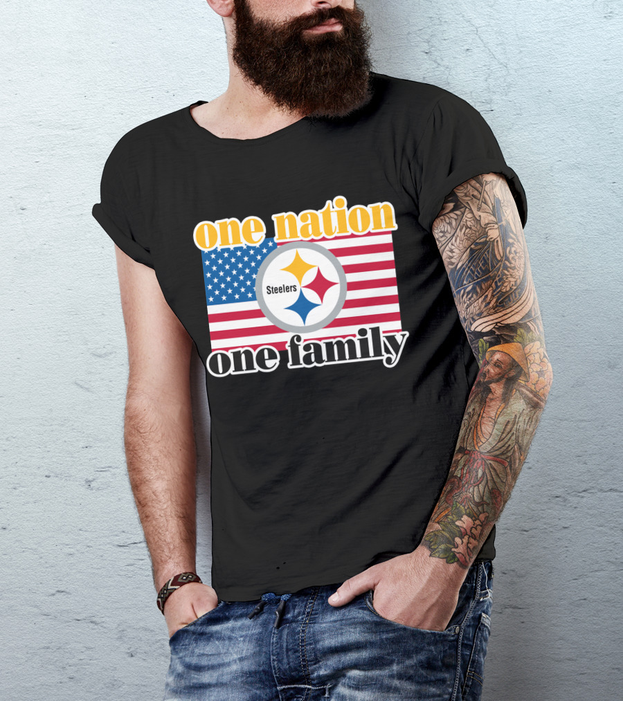 One Nation One Family Steelers American Flag T-Shirt