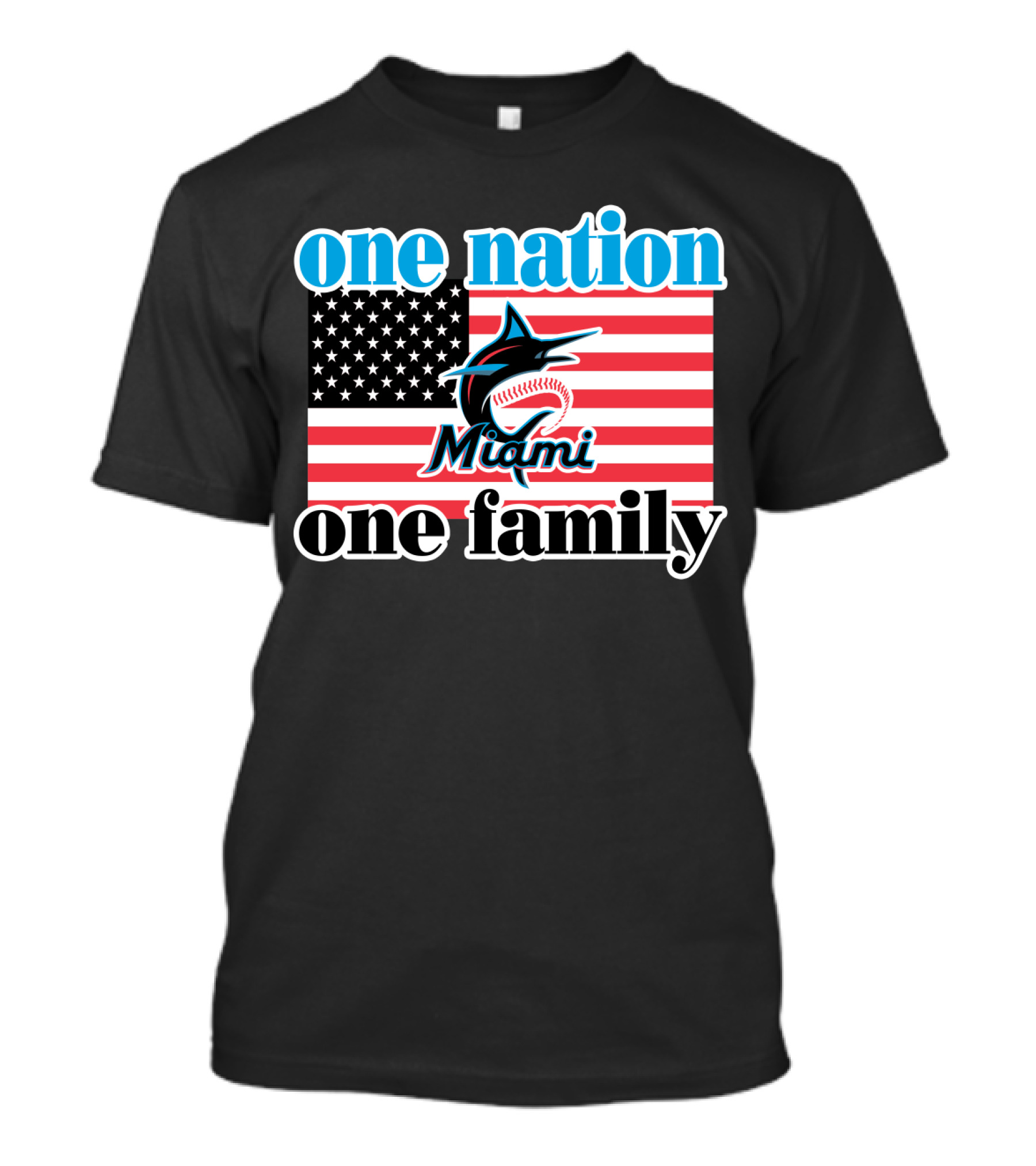 One Nation One Family Miami Marlins American Flag T-Shirt
