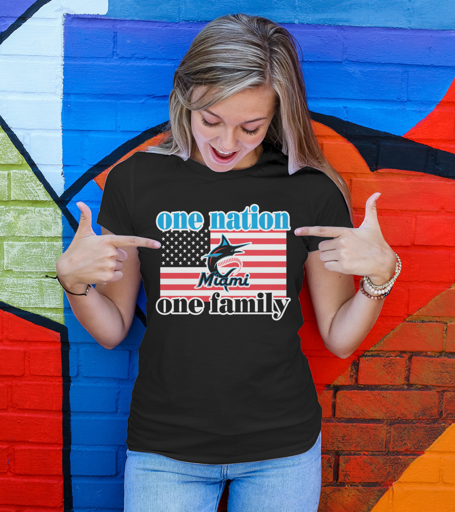 One Nation One Family Miami Marlins American Flag T-Shirt