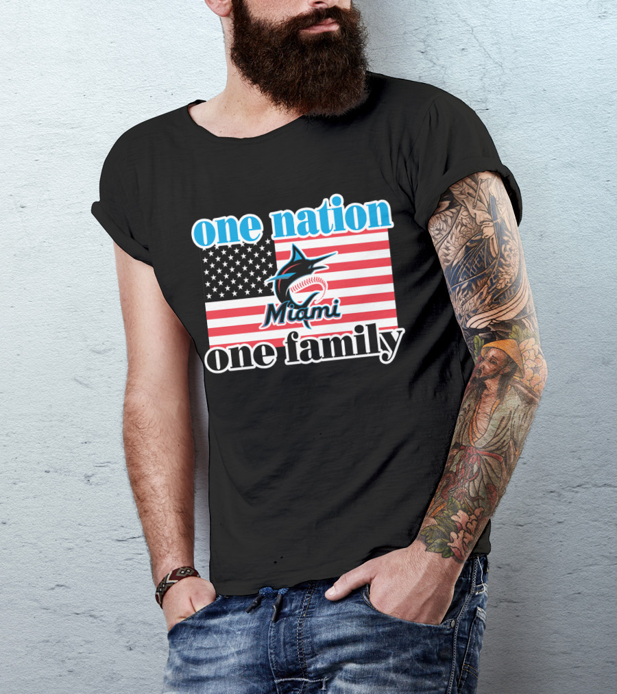 One Nation One Family Miami Marlins American Flag T-Shirt