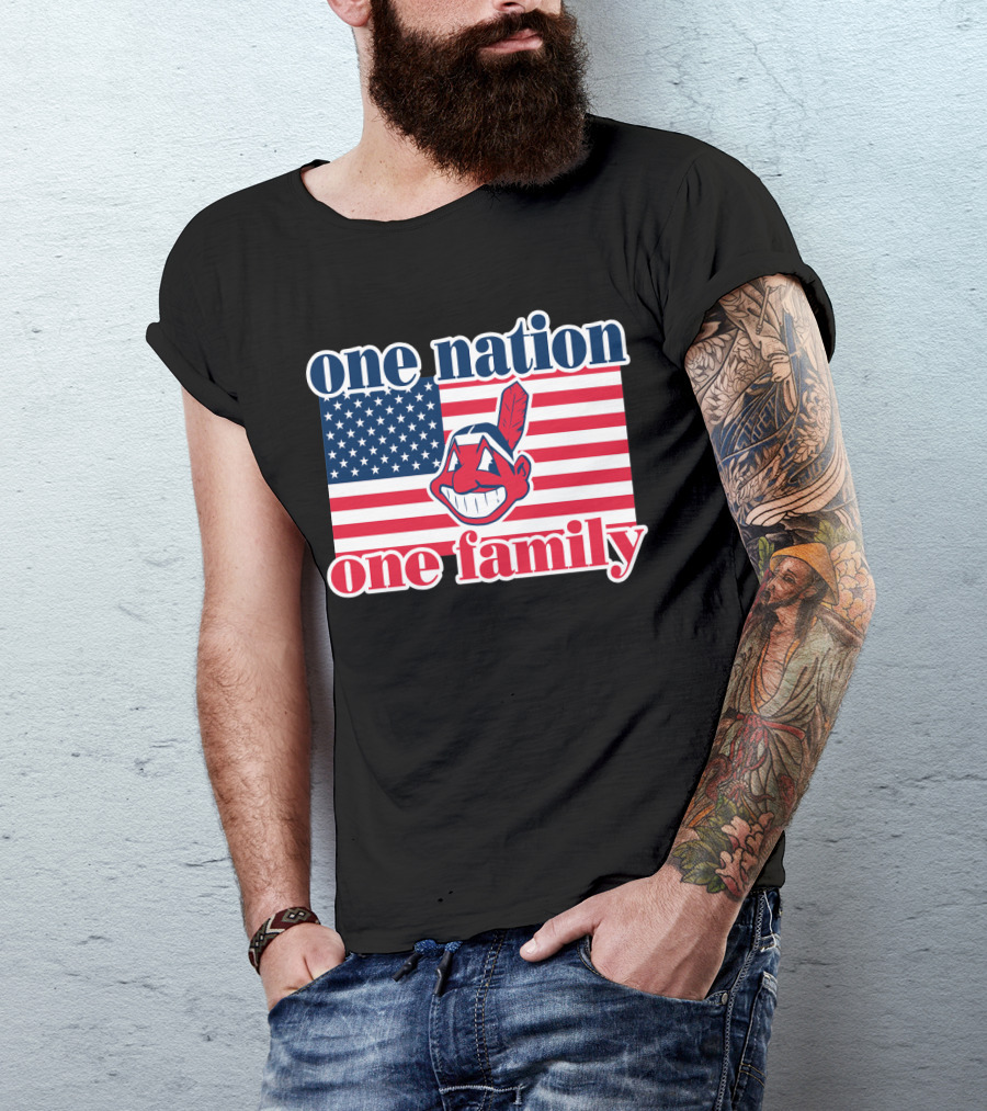 One Nation One Family 54 Cleveland Indians American Flag T-Shirt