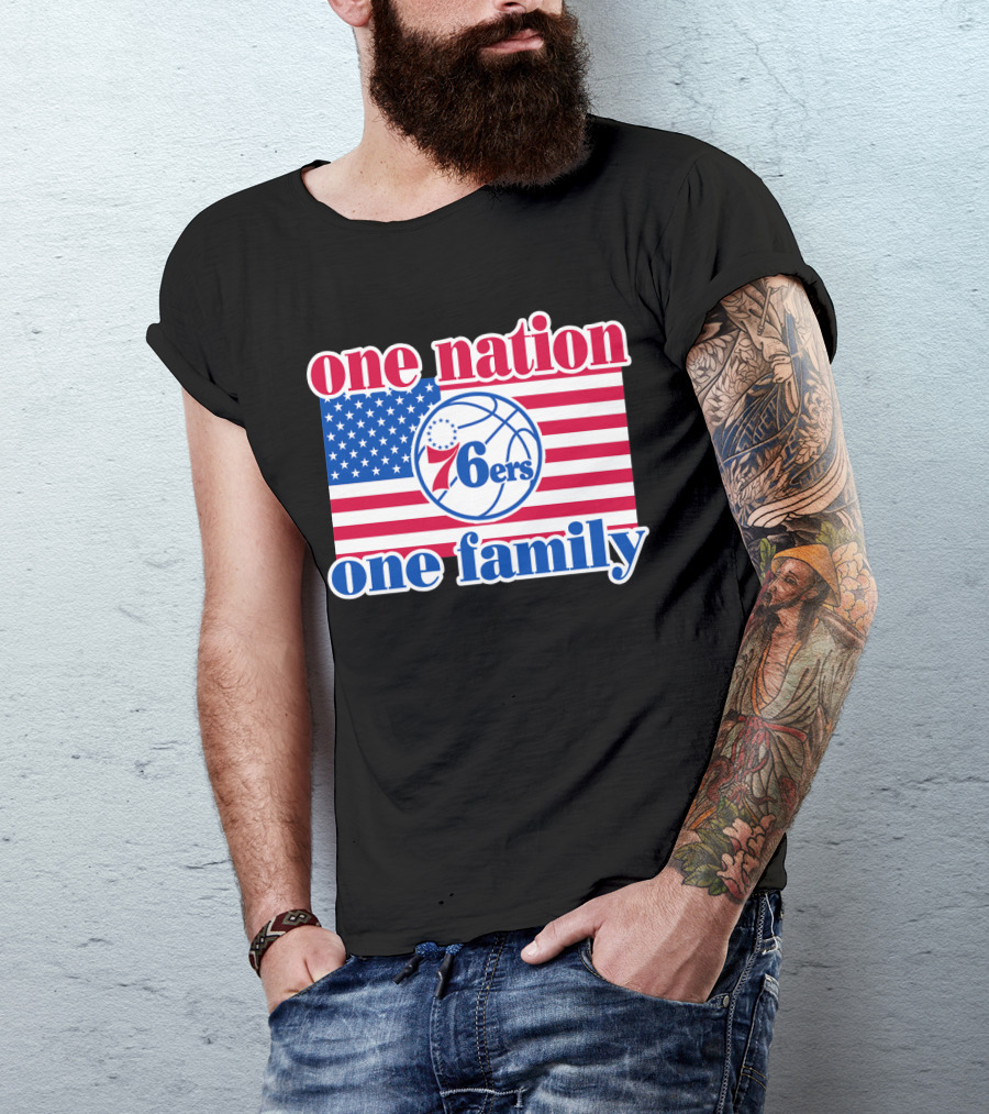 One Nation One Family Philadelphia 76ers 68 American Flag Basketball T-Shirt