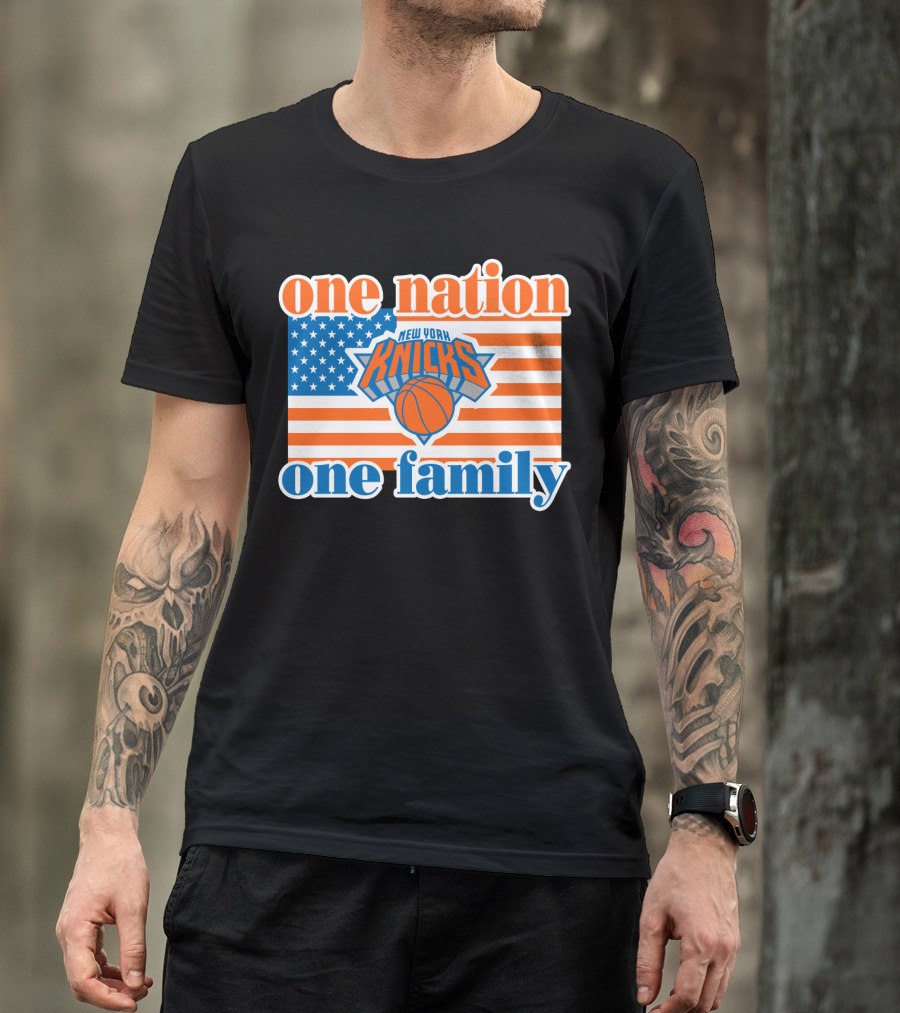 One Nation One Family New York Knicks 71 American Flag Basketball T-Shirt