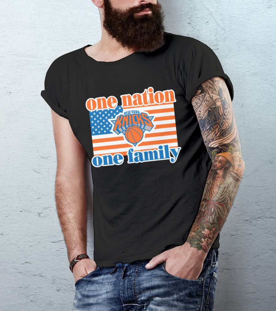 One Nation One Family New York Knicks 71 American Flag Basketball T-Shirt