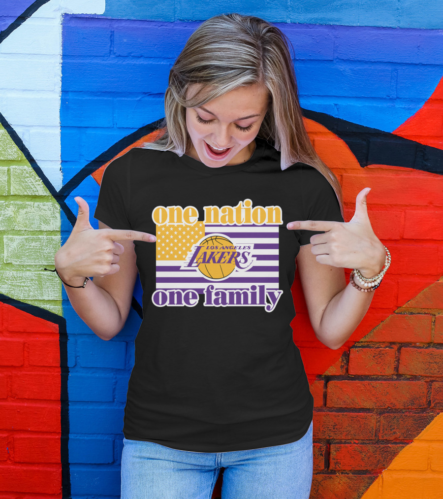 Los Angeles Lakers One Nation One Family American Flag T-Shirt