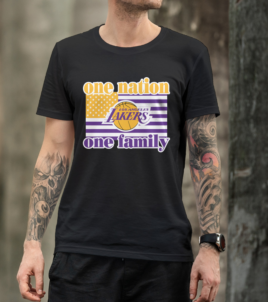 Los Angeles Lakers One Nation One Family American Flag T-Shirt